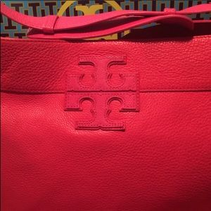 Tory Burch Red & Pink Stacked T Logo Hobo Bag